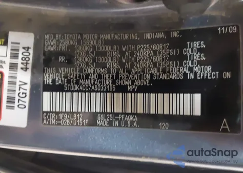 2010 Toyota Sienna Xle from USA, damaged, VIN 5TDDK4CC7AS033195